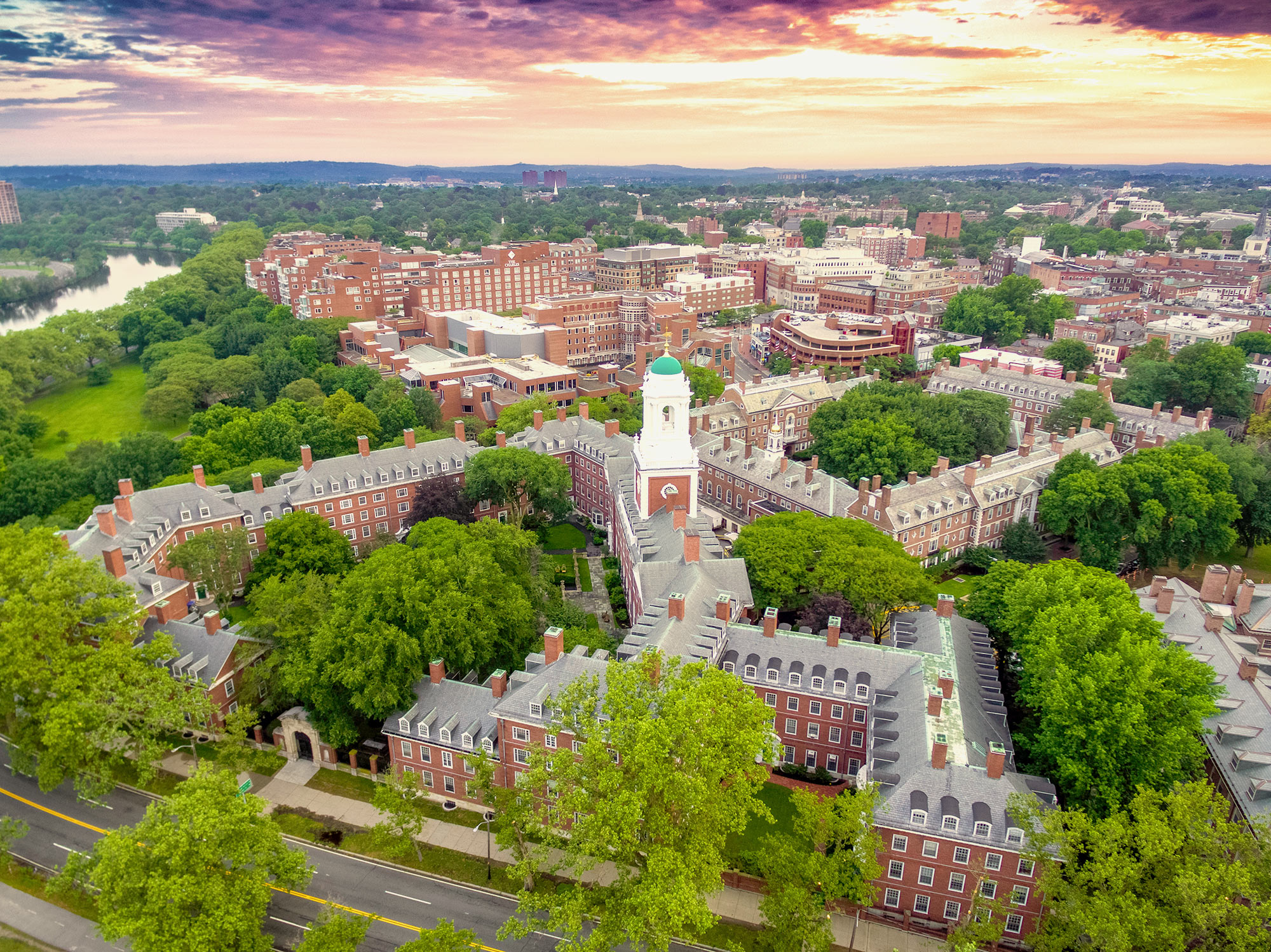 aerial photo of Harvard College campus