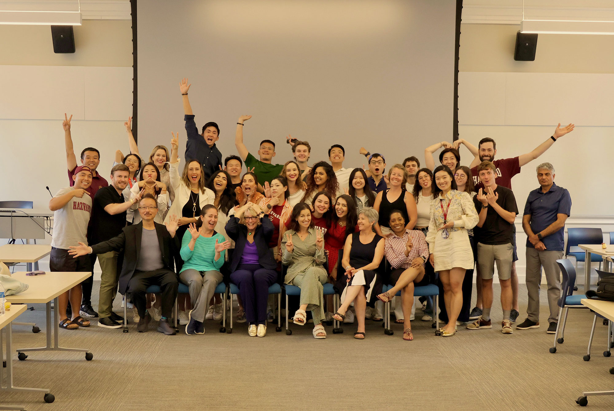 Helly Nguyen on campus with classmates.